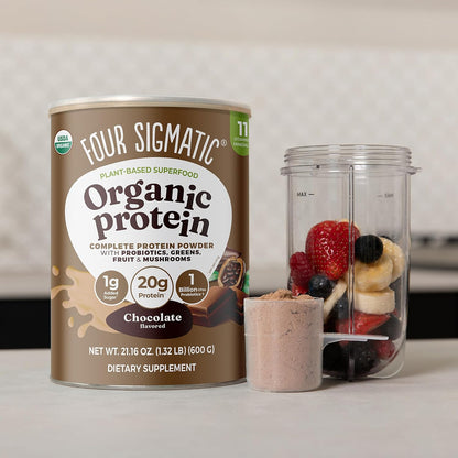 Transform Your Health with Creamy Cacao Organic Plant-Based Protein Powder - Infused with Brain-Boosting Mushrooms and Immune-Enhancing Adaptogens | 21.16 Oz