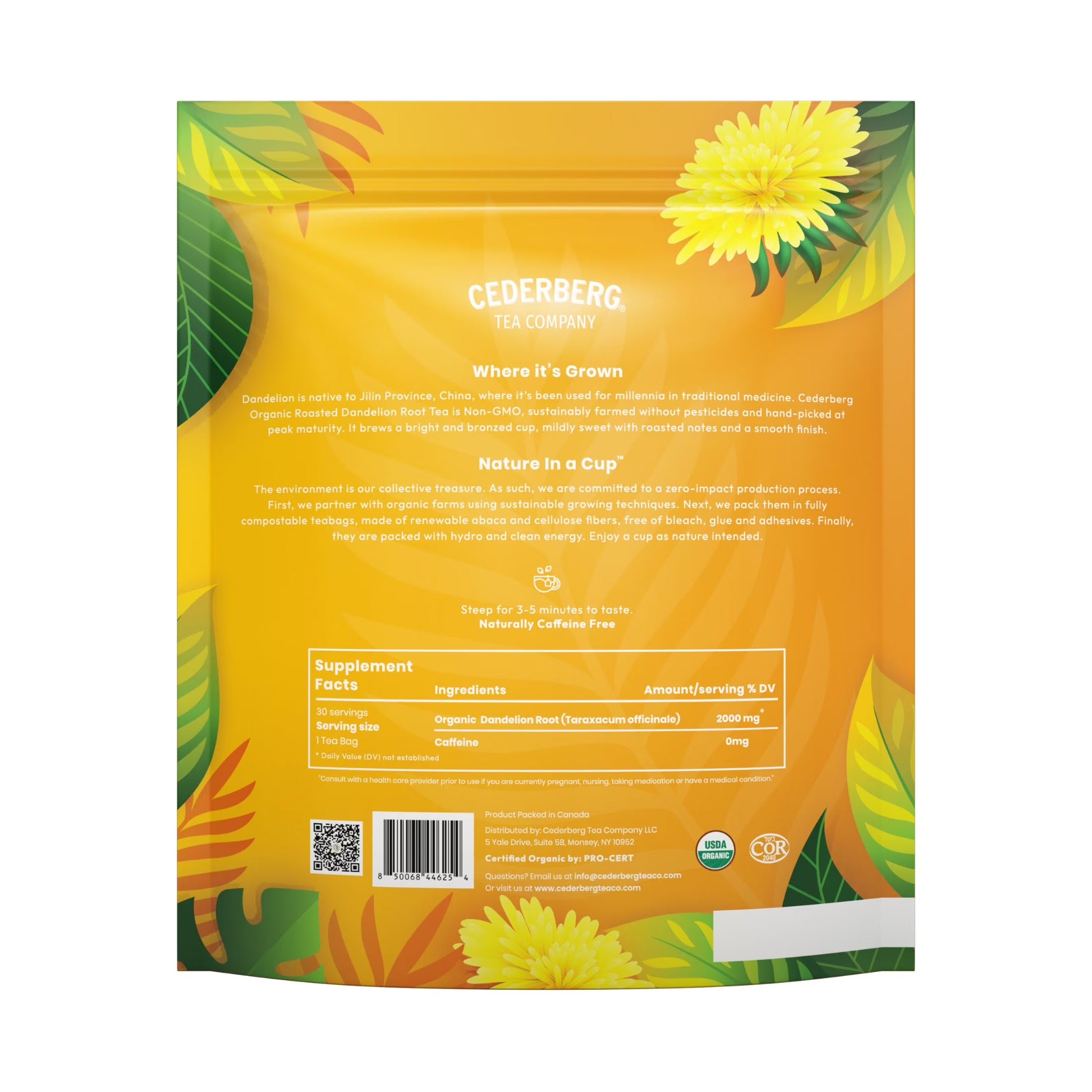 Savor the Richness of Organic Dandelion Root Tea Bags – 30 Count | Herbal Bliss | Caffeine-Free & Eco-Friendly