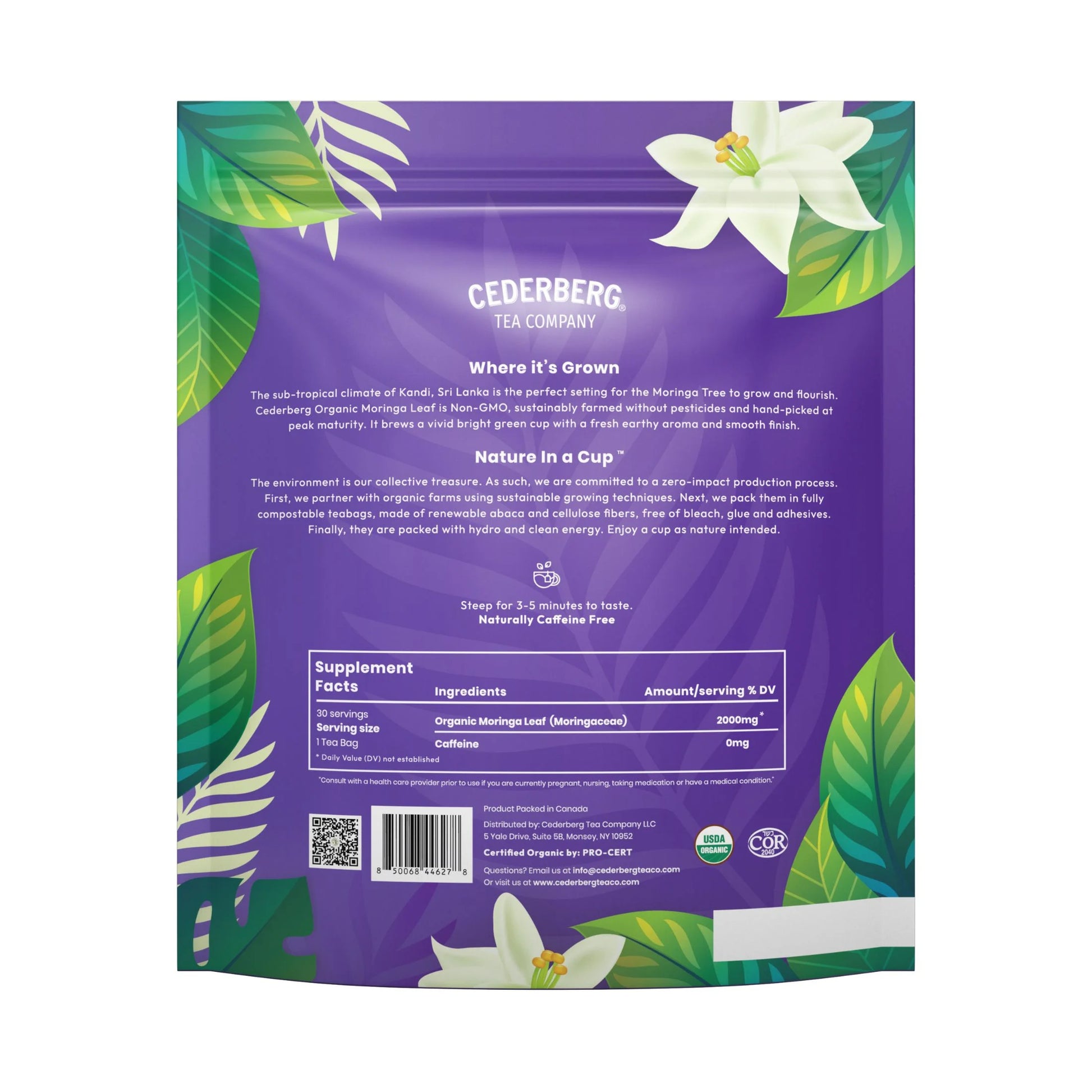 Organic Moringa Tea Bags – 30 Count | Caffeine-Free, Non-GMO, Gluten-Free Herbal Infusion for Wellness