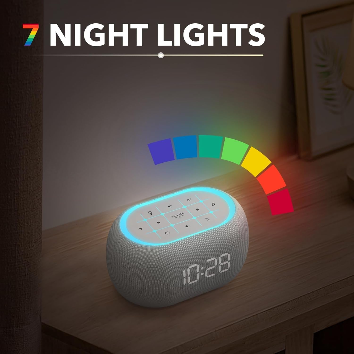 White Noise Sound Machine Alarm Clock with Bluetooth Speaker, 21 Relaxing Sounds, 7 Night Lights,0-100% Dimmer/Sleep Timer/30-Level Volume Control,Sound Machine for Kids Adults Sleeping,Bedroom
