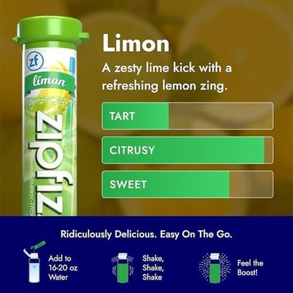 Daily Energy Drink Powder, Limon, 20 Pack | 3-In-1 Sustained Energy, Rapid Hydration, and Essential Vitamins | Sugar-Free | Electrolyte Powder | Contains Vitamin B-12 & Antioxidants