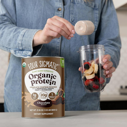 Transform Your Health with Creamy Cacao Organic Plant-Based Protein Powder - Infused with Brain-Boosting Mushrooms and Immune-Enhancing Adaptogens | 21.16 Oz