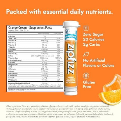 Energize Your Day with Zipfizz Daily Energy Drink Powder - Orange Cream Flavor, 20 Pack | 3-in-1 Boost of Sustained Energy, Hydration & Essential Vitamins | Sugar-Free & Packed with Antioxidants