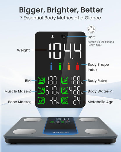 Elevate Your Health Journey with the Smart Scale: 7-in-1 Body Composition and Weight Monitor with Bluetooth Connectivity, 500lbs Capacity and Large LED Display