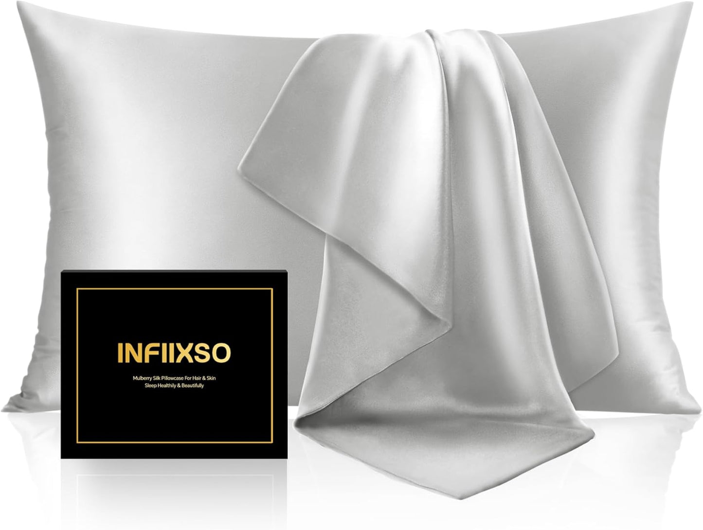 Indulge in Luxury: Mulberry Silk Pillowcase for Hair & Skin - Ultra Soft, Cooling, and Stylish with Hidden Zipper (Light Grey, Standard 20x26 Inches)