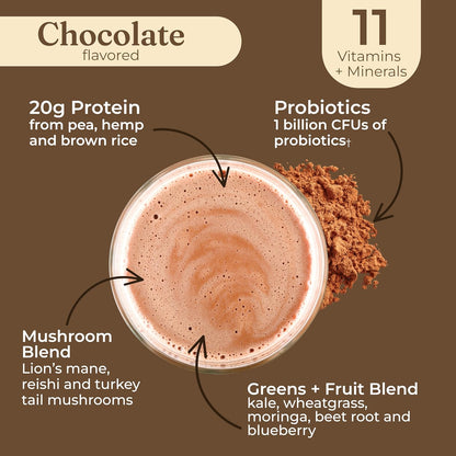 Transform Your Health with Creamy Cacao Organic Plant-Based Protein Powder - Infused with Brain-Boosting Mushrooms and Immune-Enhancing Adaptogens | 21.16 Oz
