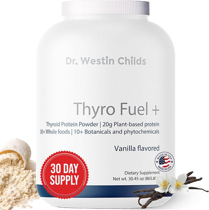 Thyro Fuel+ Pea Protein Powder for Women - Ultimate Thyroid, Digestion & Muscle Support with Naturally Sweetened Vanilla Flavor - Low Carb, Non-GMO & Free from Gluten, Dairy & Soy - 30 Servings