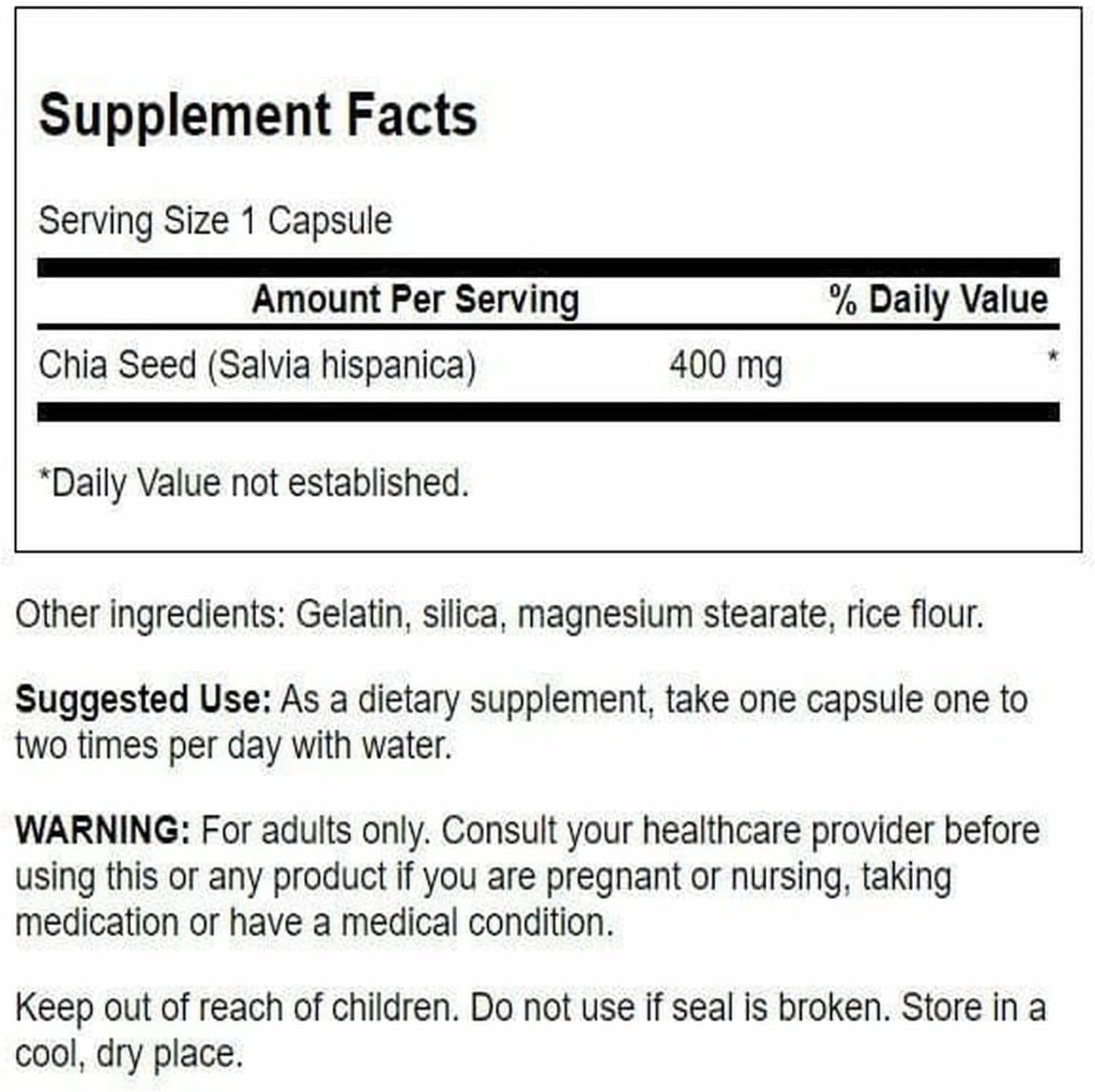 Unlock Your Health Potential with Full Spectrum Chia Seed 400mg - 60 Capsules of Nutrient-Rich Goodness