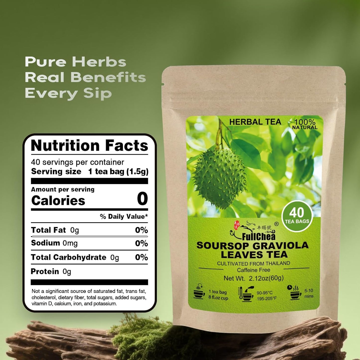 Experience the Tropical Delight of Soursop Leaves Tea - 40 Premium Teabags for Digestion, Skin Health & Relaxation