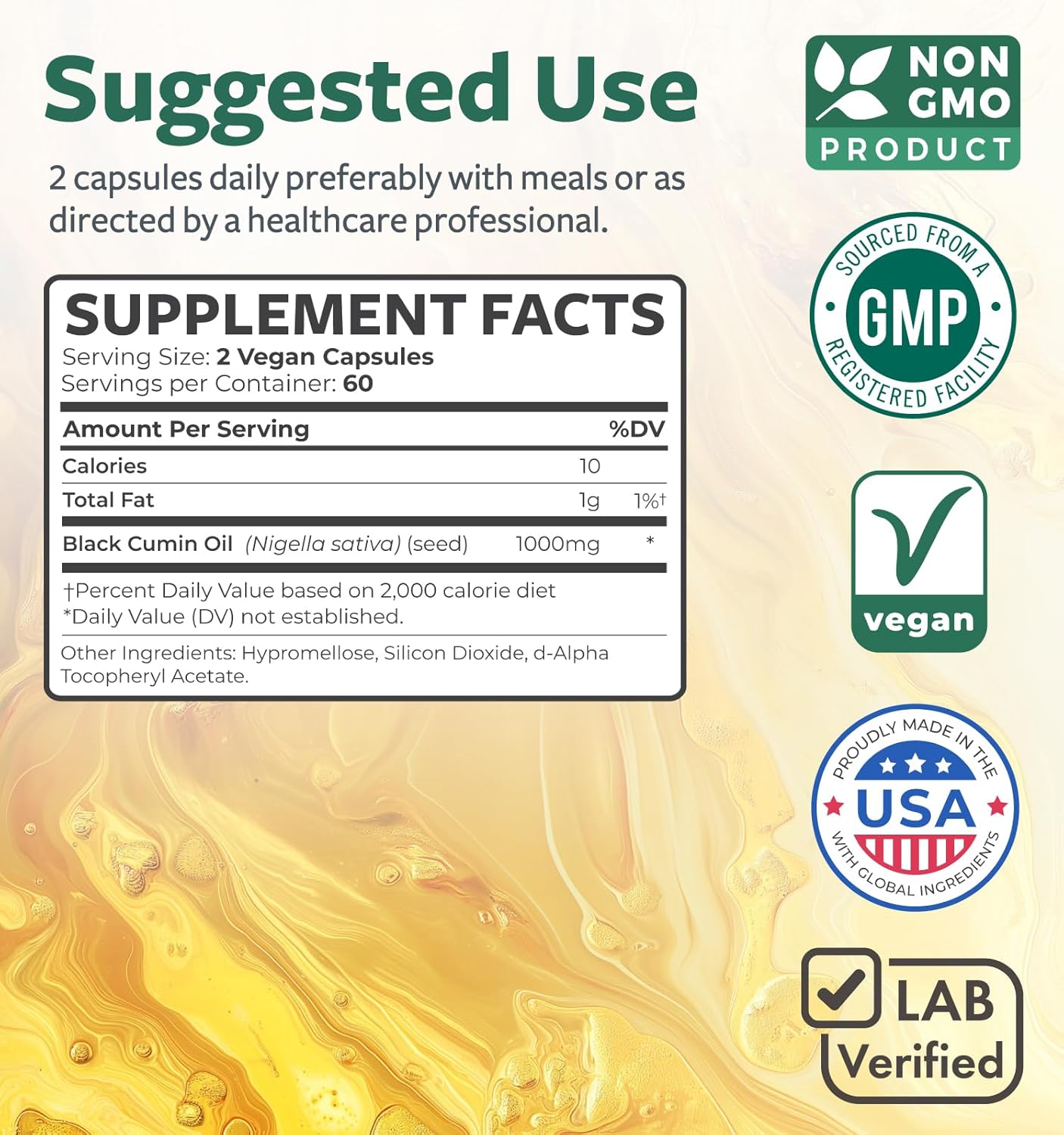 Premium Black Seed Oil Softgel Capsules - 120 Count for Radiant Skin Health (Non-GMO & Vegan) with Vitamin E - 500mg Each, 1000mg per 2 Capsule Serving