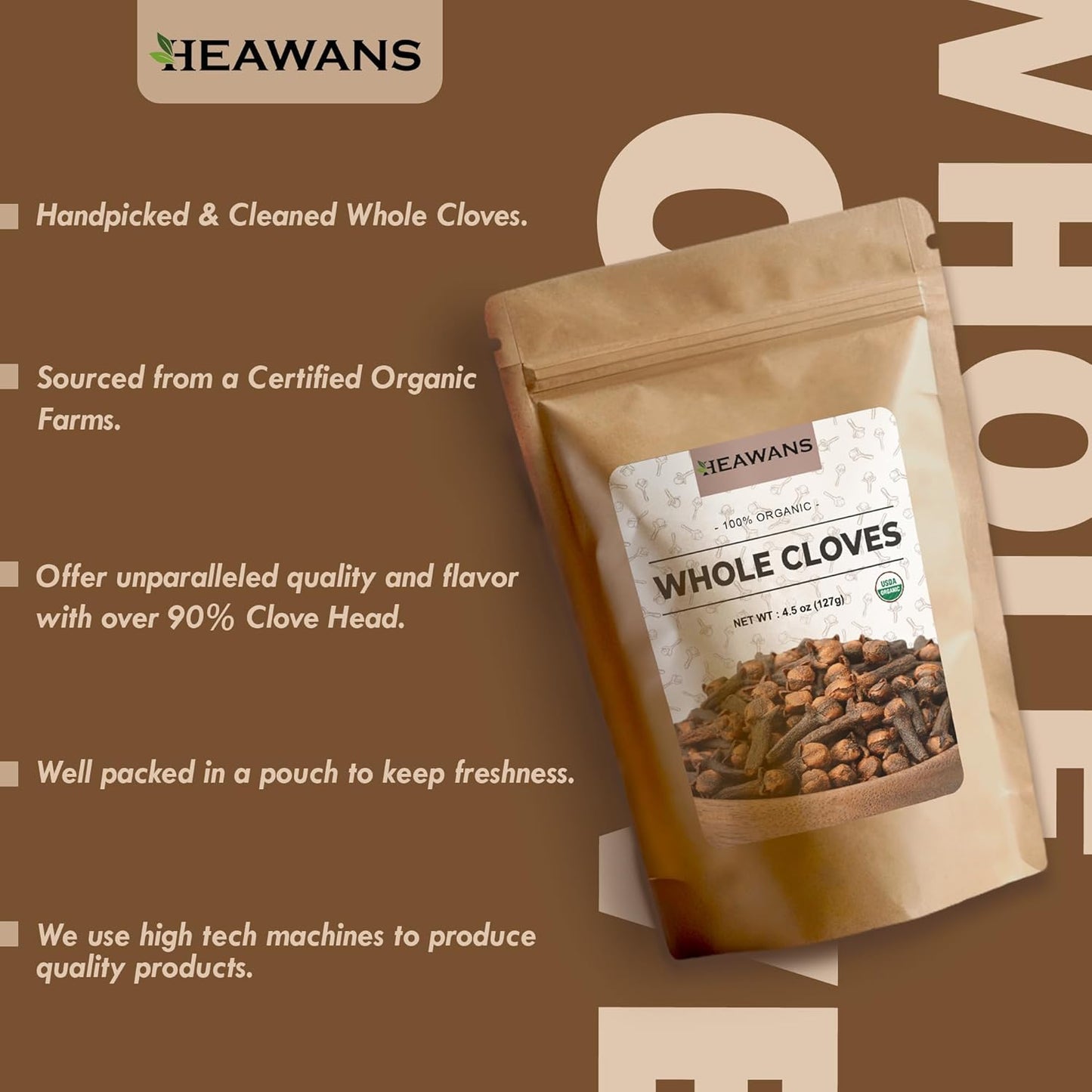 Discover the Rich Flavor of Hand-Picked Premium Organic Whole Cloves - 4.5 Oz from USDA Certified Farms