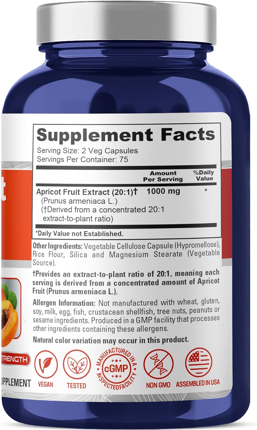 Unlock the Power of Nature with Our 1000 Mg Apricot Fruit Extract - 150 Vegan Capsules for Optimal Wellness