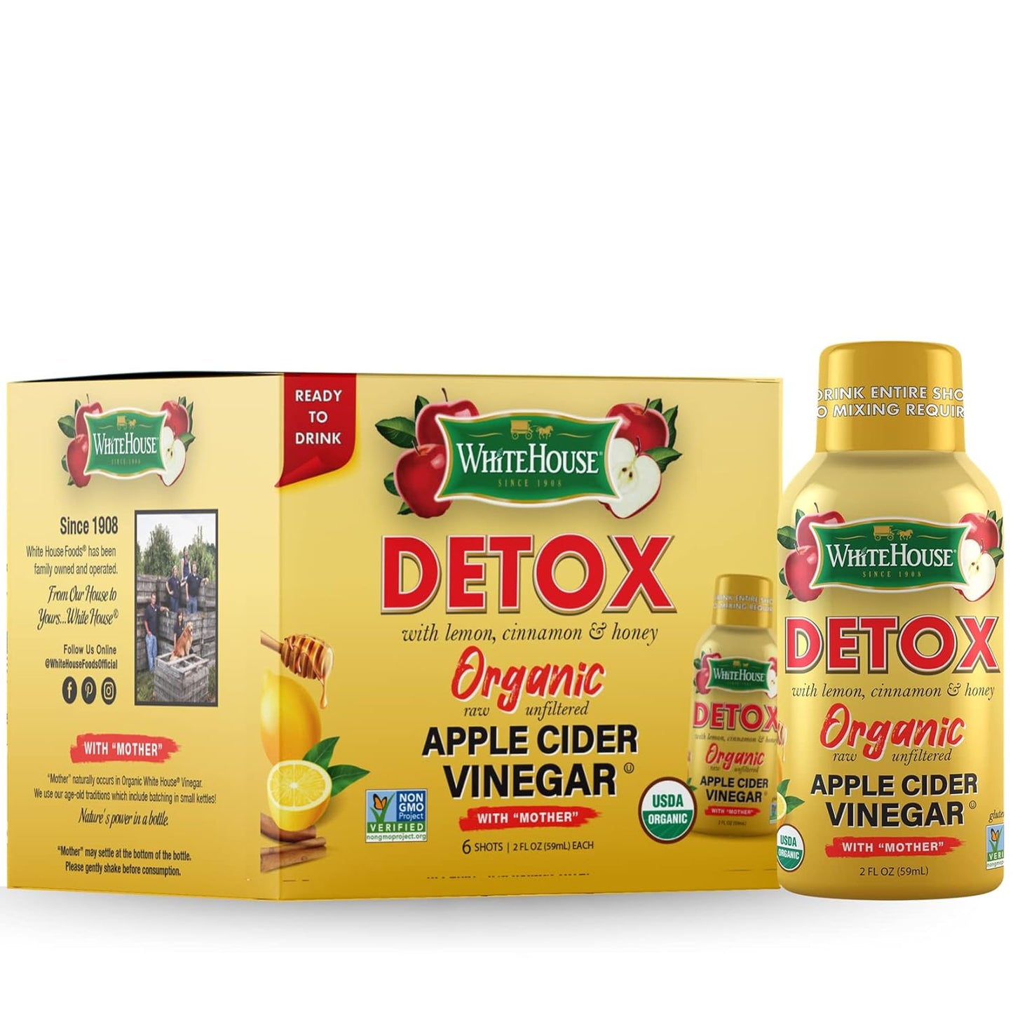 Revitalize Your Day with Detox Apple Cider Vinegar Shots - Raw, Unfiltered & Ready to Go (Pack of 24)