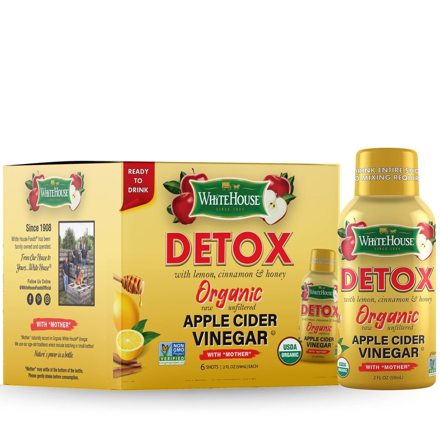 Revitalize Your Day with Detox Apple Cider Vinegar Shots - Raw, Unfiltered & Ready to Go (Pack of 24)