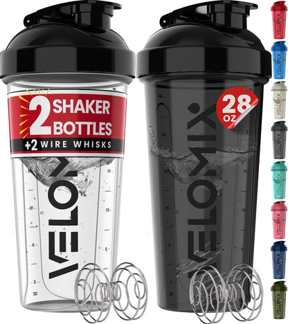 Ultimate 2-Pack 28 Oz Leak-Proof Protein Shaker Bottles - Perfect for Smoothies, Protein Mixes & More | Includes 2 Mixing Whisks | Stylish Black/Transparent Design