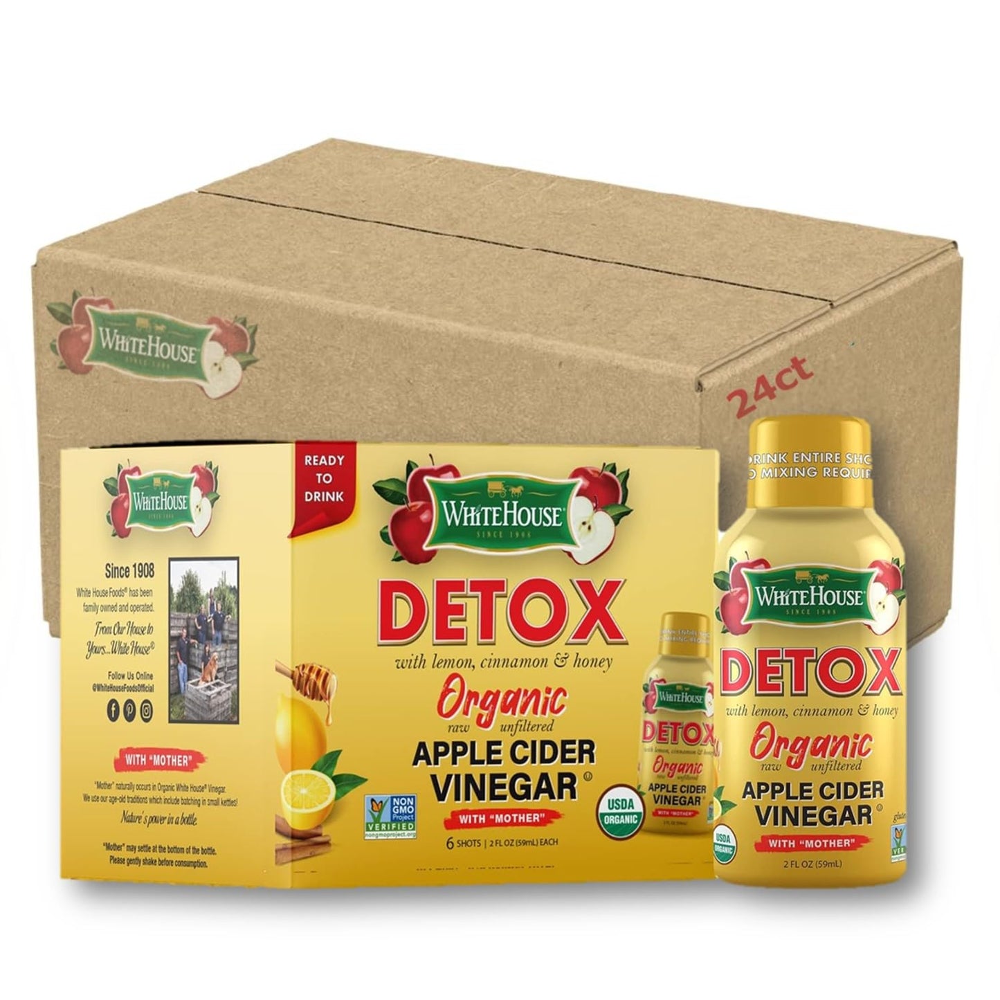 Revitalize Your Day with Detox Apple Cider Vinegar Shots - Raw, Unfiltered & Ready to Go (Pack of 24)