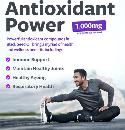 Premium Black Seed Oil Softgel Capsules - 120 Count for Radiant Skin Health (Non-GMO & Vegan) with Vitamin E - 500mg Each, 1000mg per 2 Capsule Serving