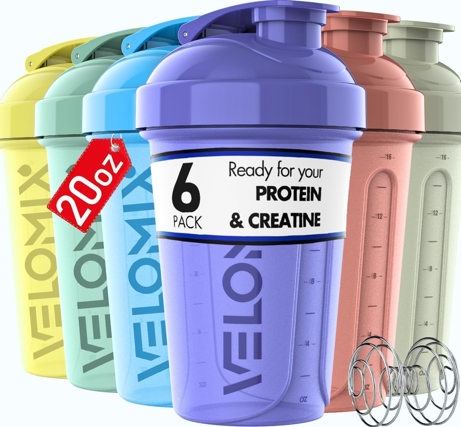 Get Fit in Style with Our 6-Pack 20 Oz Pastel Protein Shaker Bottles - Leak-Proof, Dishwasher Safe, and Perfect for On-the-Go Mixing!
