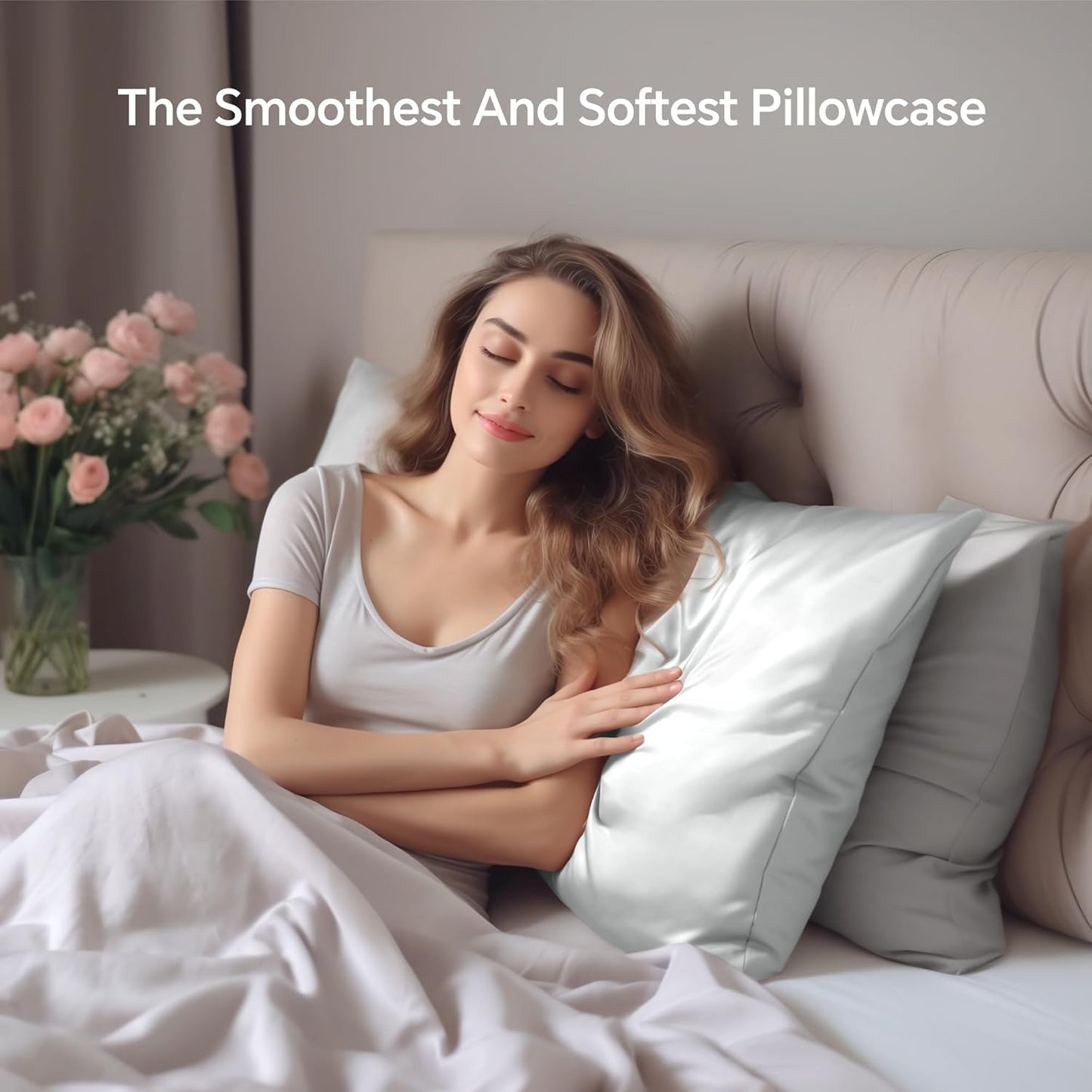 Indulge in Luxury: Mulberry Silk Pillowcase for Hair & Skin - Ultra Soft, Cooling, and Stylish with Hidden Zipper (Light Grey, Standard 20x26 Inches)