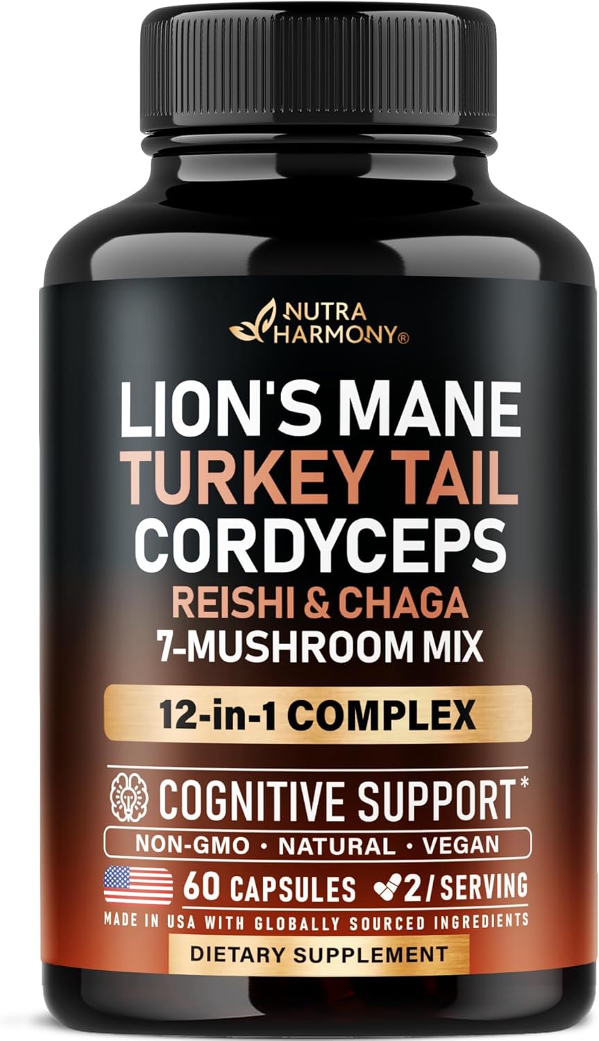 Unlock Your Health with Our Organic Mushroom Supplement - Featuring 12 Powerful Varieties for Enhanced Cognitive Function and Immune Support - Non-GMO & Gluten-Free - 60 Capsules