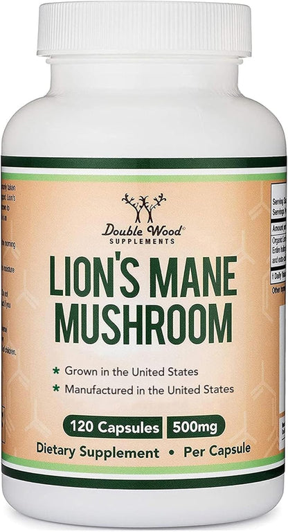 Unlock Your Potential with Organic Lion's Mane Mushroom Capsules - 120 Count for Enhanced Focus and Immune Support, Third Party Tested and Proudly Grown in the USA by Double Wood