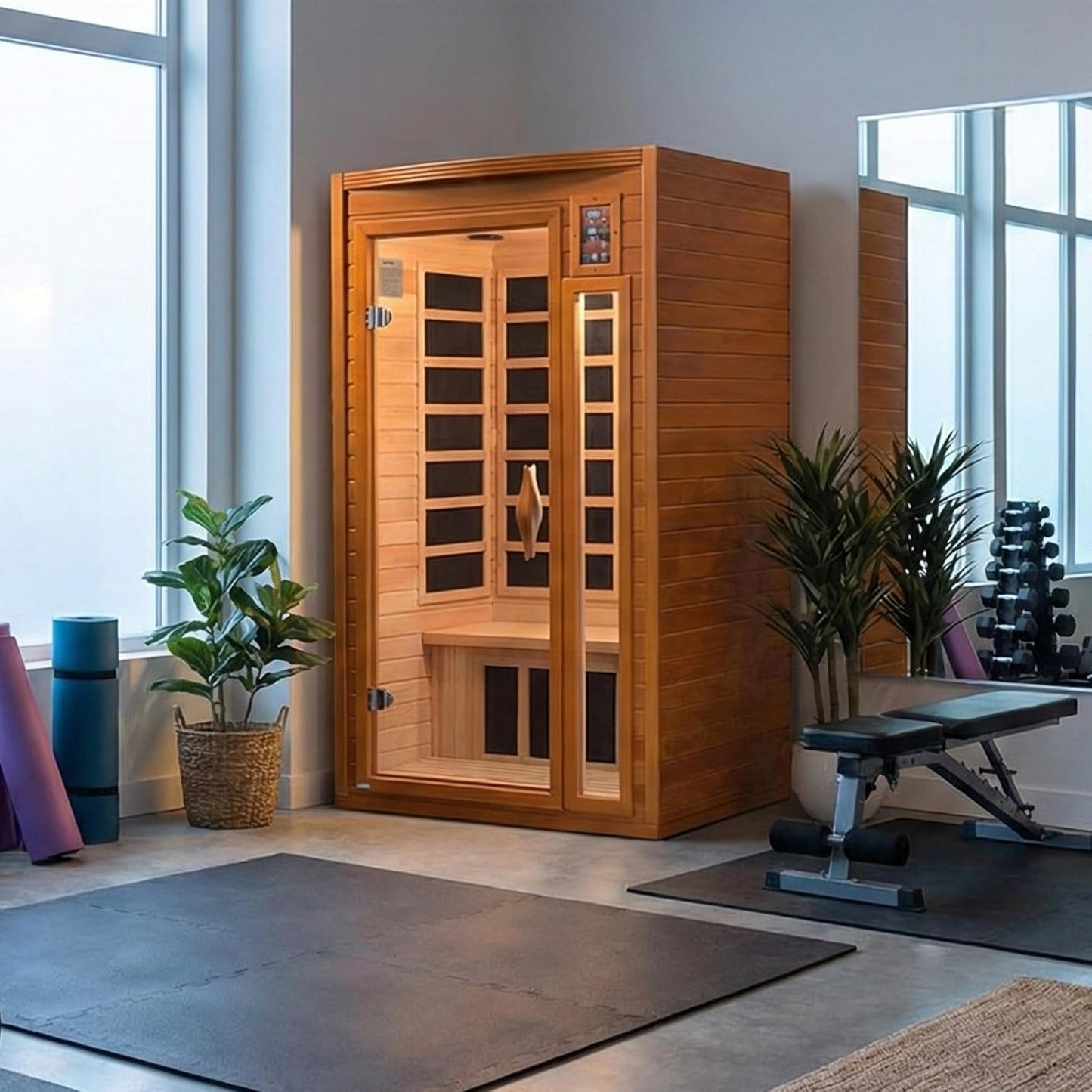 Experience Ultimate Relaxation: DYNAMIC SAUNAS Barcelona 1-2 Person Low EMF FAR Infrared Sauna with Red Light Therapy & Bluetooth Speakers - Perfect for Home & Gym, Crafted from Premium Canadian Hemlock