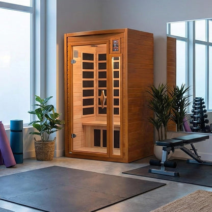 Experience Ultimate Relaxation: DYNAMIC SAUNAS Barcelona 1-2 Person Low EMF FAR Infrared Sauna with Red Light Therapy & Bluetooth Speakers - Perfect for Home & Gym, Crafted from Premium Canadian Hemlock