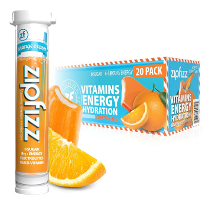 Energize Your Day with Zipfizz Daily Energy Drink Powder - Orange Cream Flavor, 20 Pack | 3-in-1 Boost of Sustained Energy, Hydration & Essential Vitamins | Sugar-Free & Packed with Antioxidants