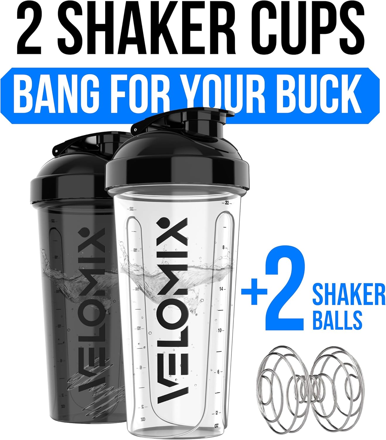 Ultimate 2-Pack 28 Oz Leak-Proof Protein Shaker Bottles - Perfect for Smoothies, Protein Mixes & More | Includes 2 Mixing Whisks | Stylish Black/Transparent Design
