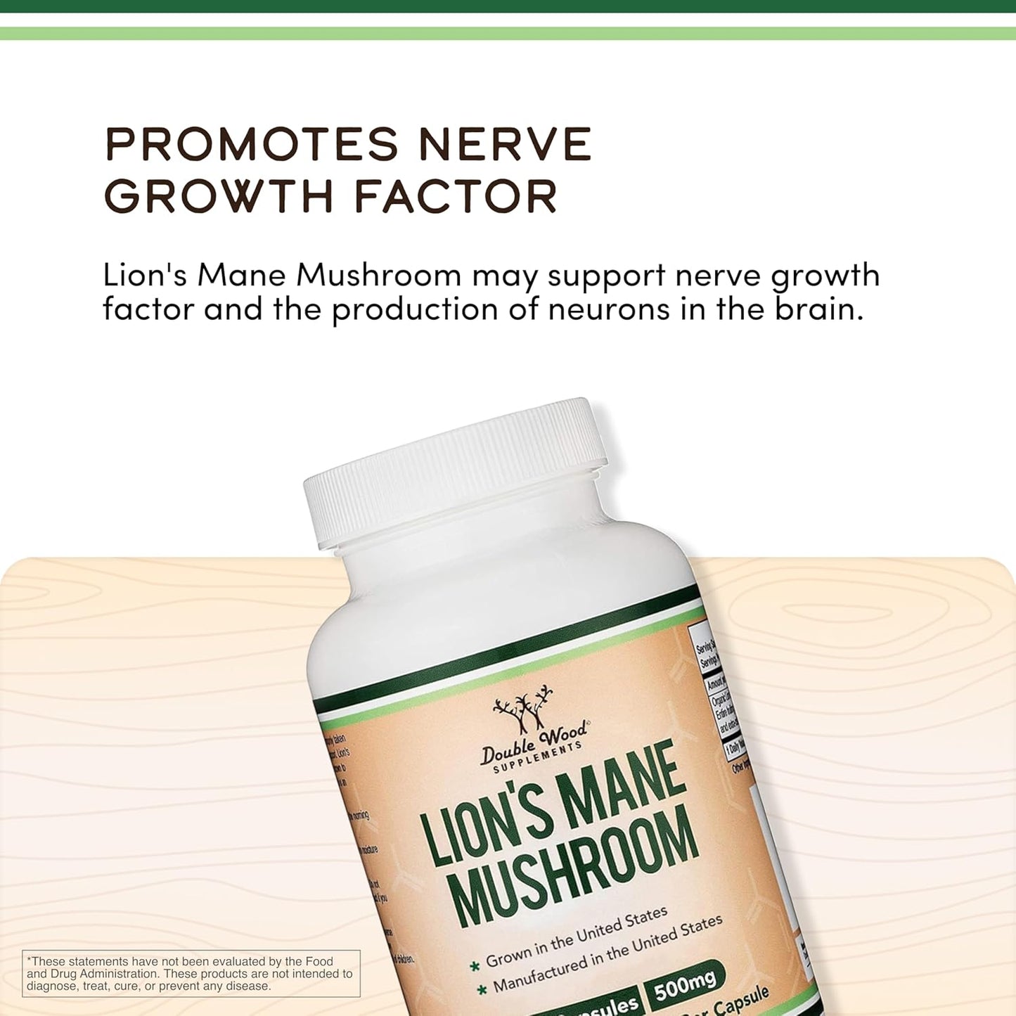 Unlock Your Potential with Organic Lion's Mane Mushroom Capsules - 120 Count for Enhanced Focus and Immune Support, Third Party Tested and Proudly Grown in the USA by Double Wood