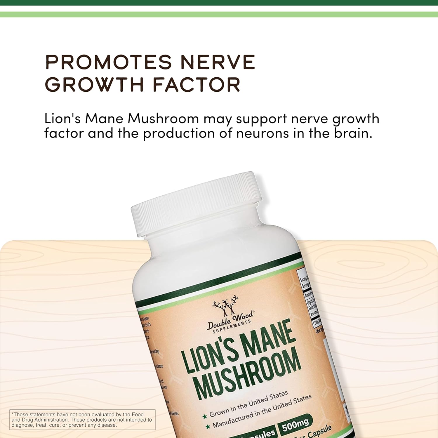 Unlock Your Potential with Organic Lion's Mane Mushroom Capsules - 120 Count for Enhanced Focus and Immune Support, Third Party Tested and Proudly Grown in the USA by Double Wood