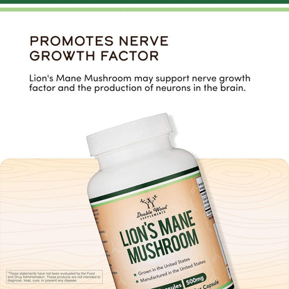 Unlock Your Potential with Organic Lion's Mane Mushroom Capsules - 120 Count for Enhanced Focus and Immune Support, Third Party Tested and Proudly Grown in the USA by Double Wood