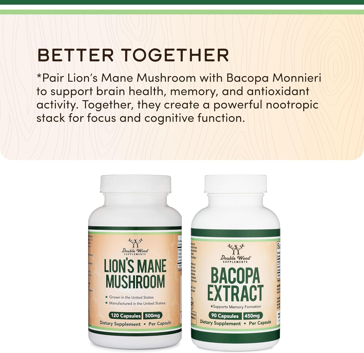 Unlock Your Potential with Organic Lion's Mane Mushroom Capsules - 120 Count for Enhanced Focus and Immune Support, Third Party Tested and Proudly Grown in the USA by Double Wood