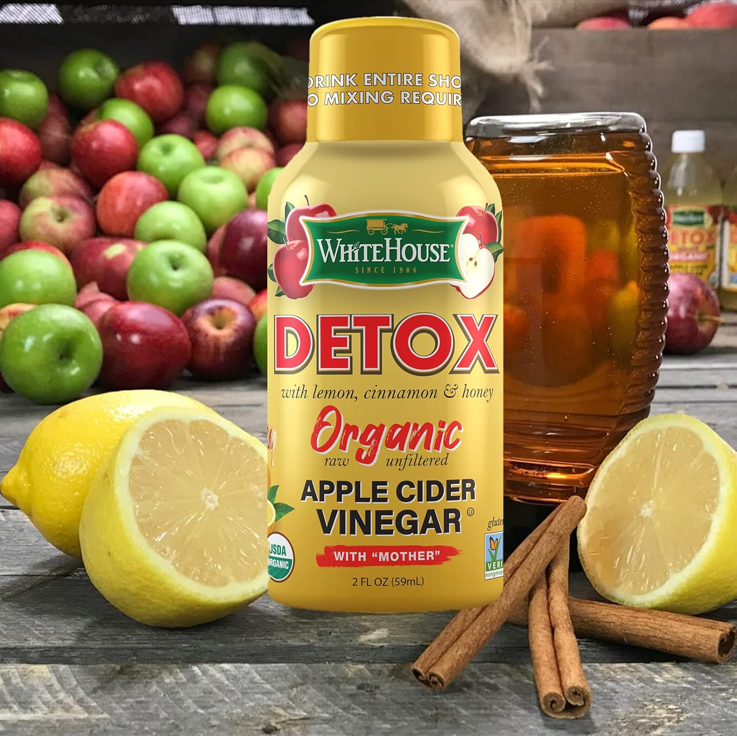 Revitalize Your Day with Detox Apple Cider Vinegar Shots - Raw, Unfiltered & Ready to Go (Pack of 24)