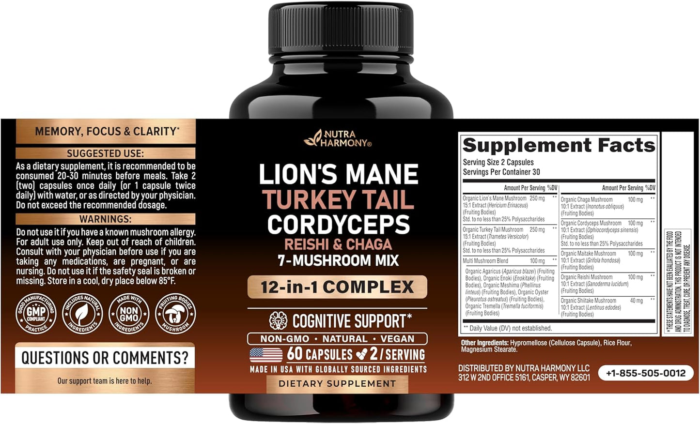 Unlock Your Health with Our Organic Mushroom Supplement - Featuring 12 Powerful Varieties for Enhanced Cognitive Function and Immune Support - Non-GMO & Gluten-Free - 60 Capsules