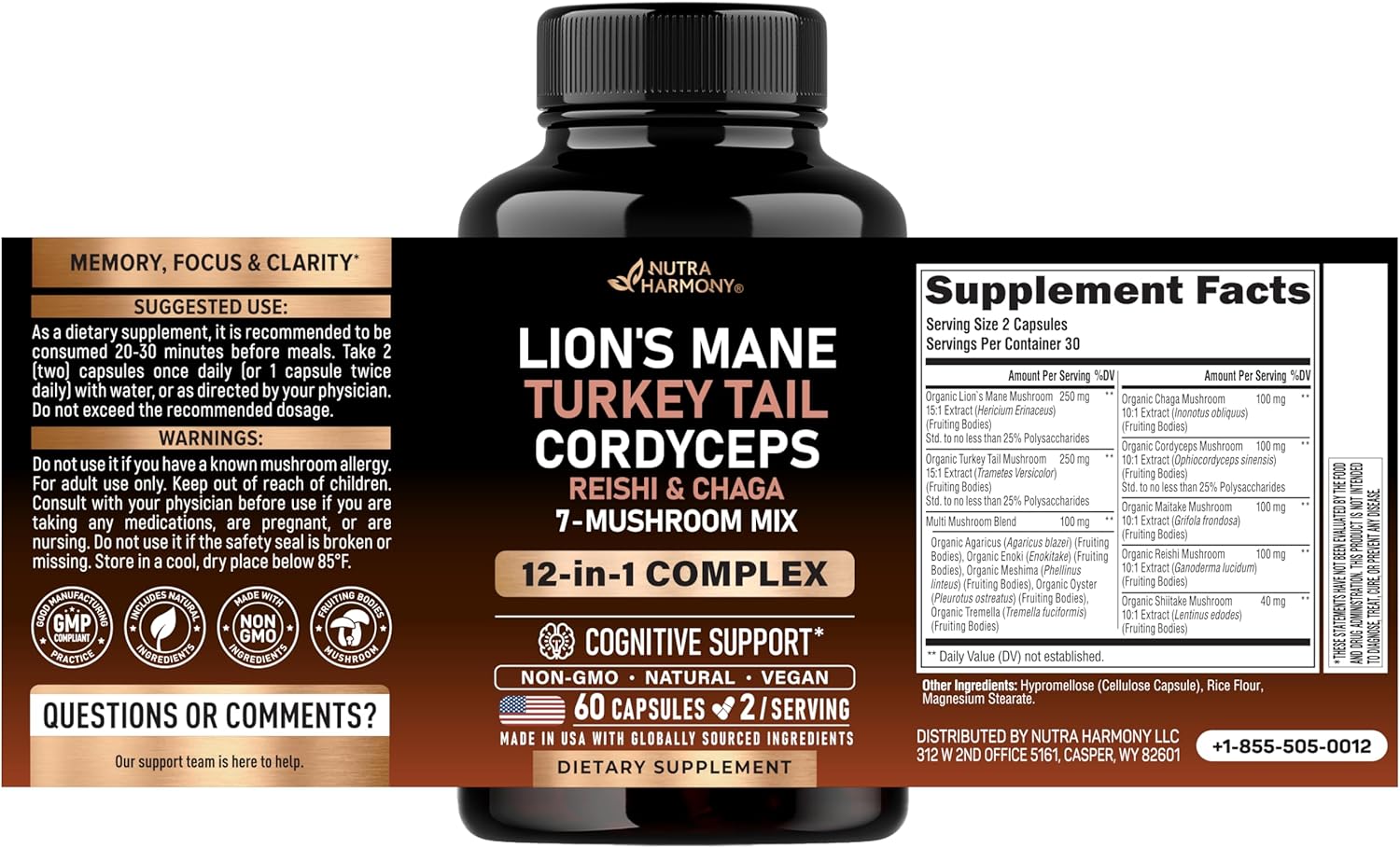 Unlock Your Health with Our Organic Mushroom Supplement - Featuring 12 Powerful Varieties for Enhanced Cognitive Function and Immune Support - Non-GMO & Gluten-Free - 60 Capsules