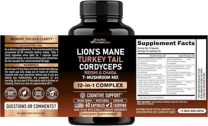Unlock Your Health with Our Organic Mushroom Supplement - Featuring 12 Powerful Varieties for Enhanced Cognitive Function and Immune Support - Non-GMO & Gluten-Free - 60 Capsules