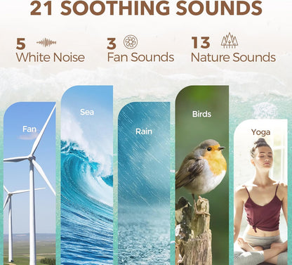 White Noise Sound Machine Alarm Clock with Bluetooth Speaker, 21 Relaxing Sounds, 7 Night Lights,0-100% Dimmer/Sleep Timer/30-Level Volume Control,Sound Machine for Kids Adults Sleeping,Bedroom