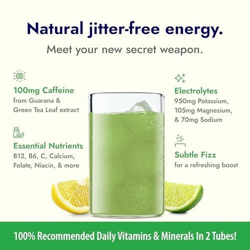 Daily Energy Drink Powder, Limon, 20 Pack | 3-In-1 Sustained Energy, Rapid Hydration, and Essential Vitamins | Sugar-Free | Electrolyte Powder | Contains Vitamin B-12 & Antioxidants