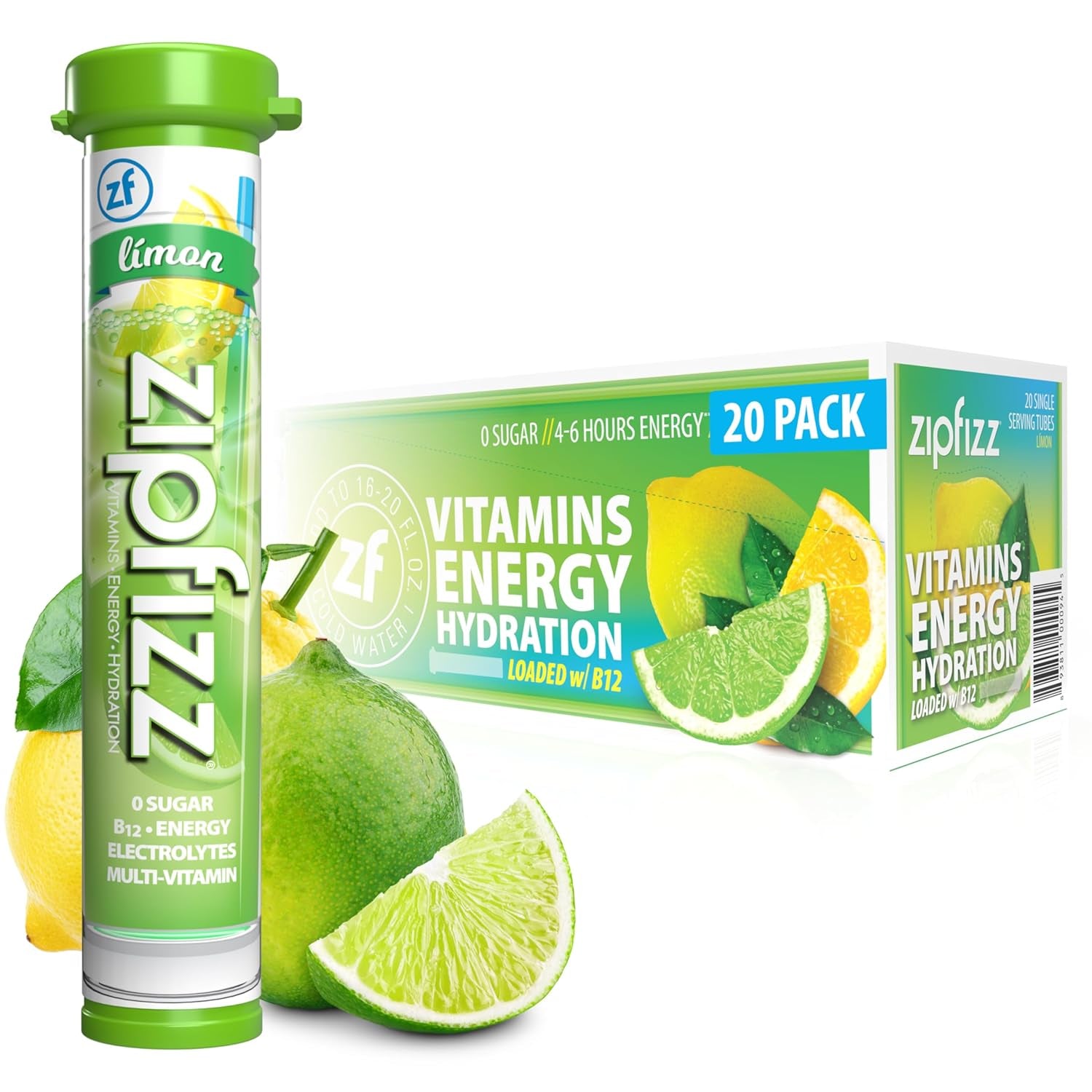 Daily Energy Drink Powder, Limon, 20 Pack | 3-In-1 Sustained Energy, Rapid Hydration, and Essential Vitamins | Sugar-Free | Electrolyte Powder | Contains Vitamin B-12 & Antioxidants
