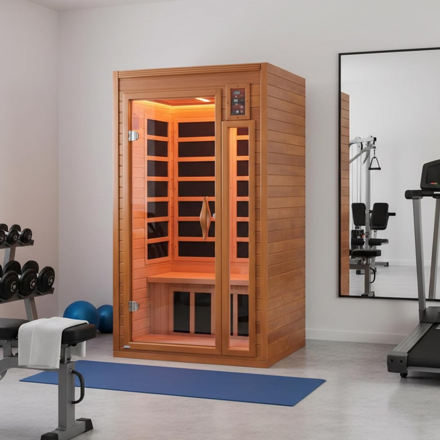 Experience Ultimate Relaxation: DYNAMIC SAUNAS Barcelona 1-2 Person Low EMF FAR Infrared Sauna with Red Light Therapy & Bluetooth Speakers - Perfect for Home & Gym, Crafted from Premium Canadian Hemlock