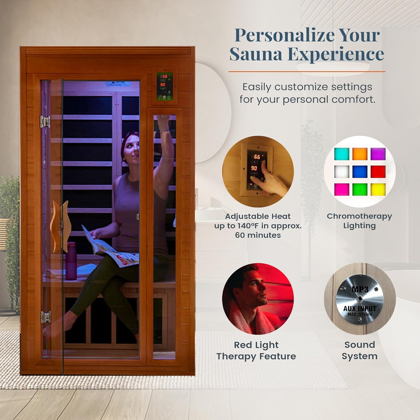 Experience Ultimate Relaxation: DYNAMIC SAUNAS Barcelona 1-2 Person Low EMF FAR Infrared Sauna with Red Light Therapy & Bluetooth Speakers - Perfect for Home & Gym, Crafted from Premium Canadian Hemlock