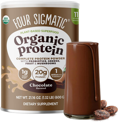 Transform Your Health with Creamy Cacao Organic Plant-Based Protein Powder - Infused with Brain-Boosting Mushrooms and Immune-Enhancing Adaptogens | 21.16 Oz